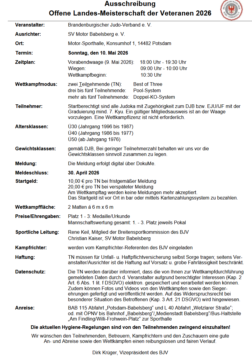 Offene Landesmeisterschaften der Veteranen in Babelsberg – Ü30/Ü40/Ü50